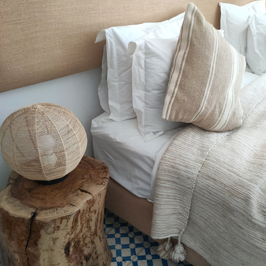 Plaid pompons 100% coton écru