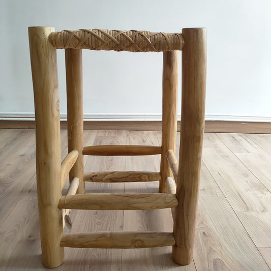 Tabouret de bar en teck et rotin