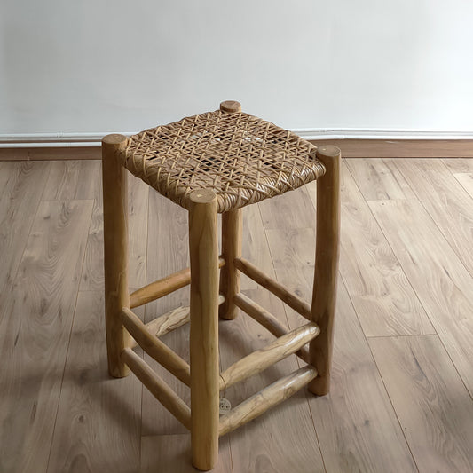 Tabouret de bar en teck et rotin