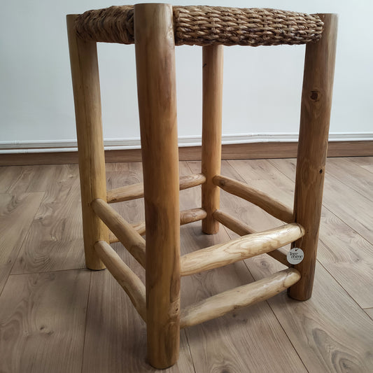 Tabouret de bar en teck et feuille de bananier