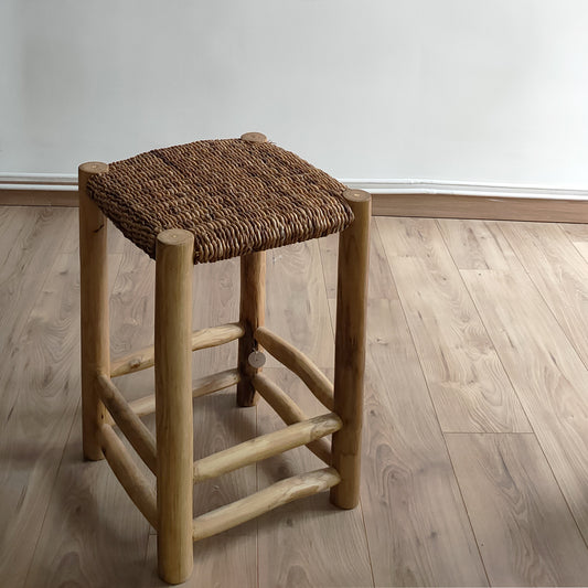 Tabouret de bar en teck et feuille de bananier